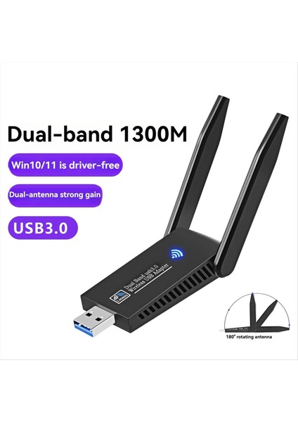 1300 Mbps USB 3 0 Wifi Adaptörü Kablosuz USB Dongle Çift Bant 2 4 Ghz 5 Ghz WIN10/11 Için Çift Antenler ile (Yurt Dışından) modelleri