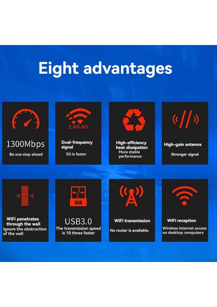 1300 Mbps USB 3 0 Wifi Adaptörü Kablosuz USB Dongle Çift Bant 2 4 Ghz 5 Ghz WIN10/11 Için Çift Antenler ile (Yurt Dışından) fırsatları