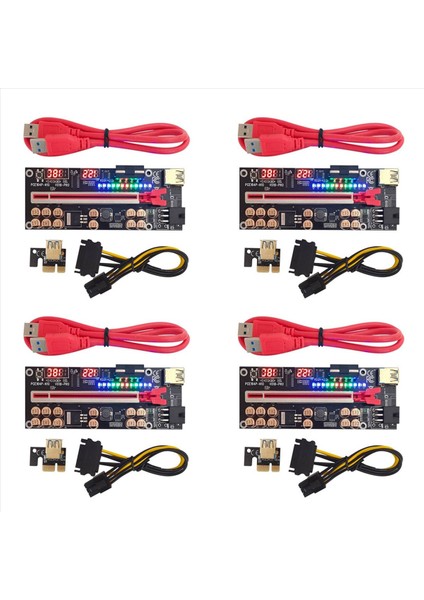 4x VER018 Pro Pcı-E Yükseltici Kartı USB 3 0 Kablo 018 Plus Pcı Express 1x Ila 16X Extender Pcıe Adaptörü Btc Madenciliği (Kırmızı) (Yurt Dışından)