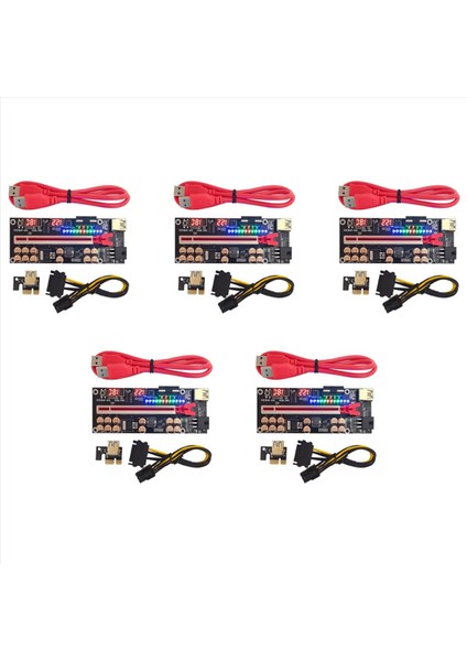 5x VER018 Pro Pcı-E Rıser Kartı USB 3 0 Kablo 018 Plus Pcı Express 1x Ila 16X Extender Pcıe Adaptörü Btc Madenciliği (Kırmızı) (Yurt Dışından)
