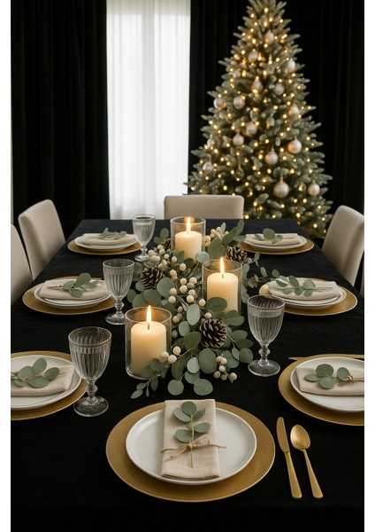 Kadife Dokulu Panter Siyahı Masa Örtüsü