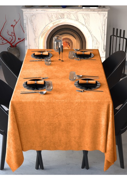 Kadife Dokulu Portakal Rengi Masa Örtüsü