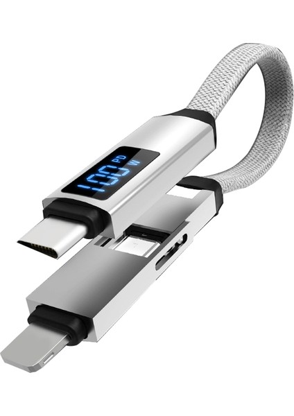 100W Anahtarlık USB Tip-C Huawei /samsung Için Hızlı Şarj Veri Kablosu MacBook Gümüş Için Anahtar Zincir Kısa Kordon Teli (Yurt Dışından)