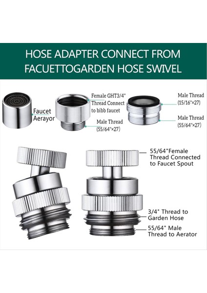 Bahçe Hortumunu Bağlamak Için Lavabo Musluk Adaptörü Kiti Döner Havalandırıcı Adaptörü Çoklu Iplikli Bahçe Hortumu Adaptörü 3/4 Inç Ght Iplik (Yurt Dışından) fırsatları