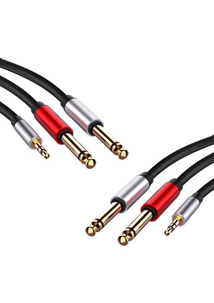 2x 3 5mm Ila Çift 6 5mm Adaptör Jaklı Ses Kablosu 3 5 Ila 6 5 Aux Kordon 3 5 Gitar Mikser Amplifikatör Bas Için Jak Splitter (Yurt Dışından)