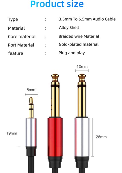 2x 3 5mm Ila Çift 6 5mm Adaptör Jaklı Ses Kablosu 3 5 Ila 6 5 Aux Kordon 3 5 Gitar Mikser Amplifikatör Bas Için Jak Splitter (Yurt Dışından) modelleri