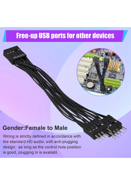 Anakart Audio Hd Uzatma Kablosu 9pin 1 Dişi - 2 Erkek Y Ayırıcı Kablosu Pc Için Siyah 10 cm (Yurt Dışından) indirimleri