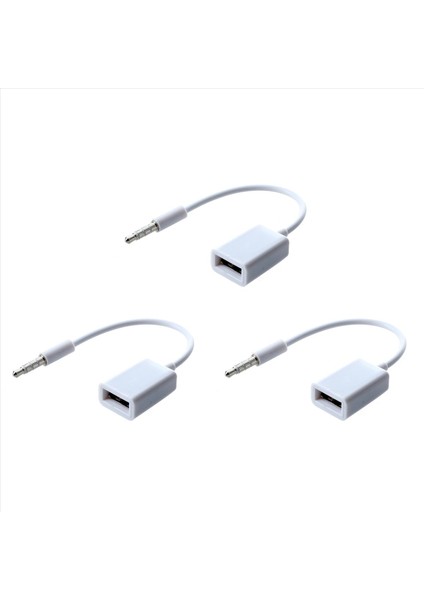 3x Araba Mp3 3 5mm Erkek Aux Audio Plug Jack - USB 2 0 Dişi Dönüştürücü Kablo Kablosu Beyaz (Yurt Dışından)