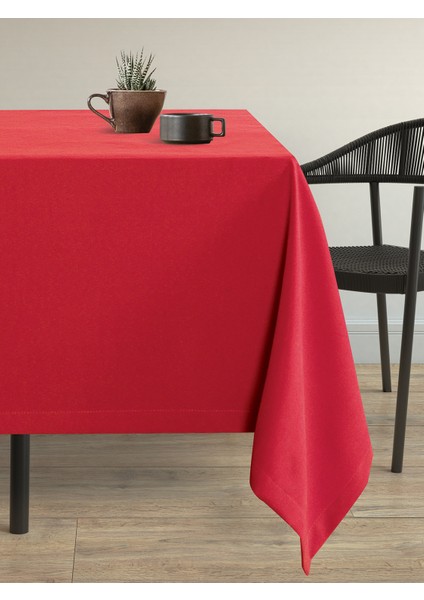 Kadife Dokulu Saltanat Kırmızısı Masa Örtüsü