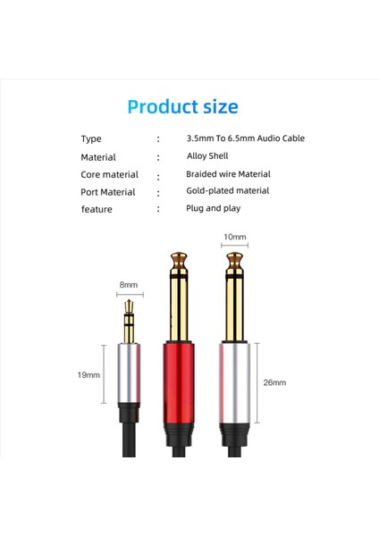 3pcs 3 5mm Ila Çift 6 5mm Adaptör Jakı Ses Kablosu 3 5 Ila 6 5 Aux Kordon 3 5 Gitar Mikser Amplifikatör Bas Için Jack Splitter (Yurt Dışından) fırsatları