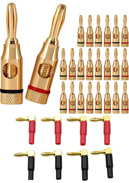 32PCS Muz Tapaları Açık Vida 24K Altın Kaplama Tapaları 24K Altın Kaplama Vida Tipi Saf Bakır Sağ Açılı Banana Tapaları (Yurt Dışından)