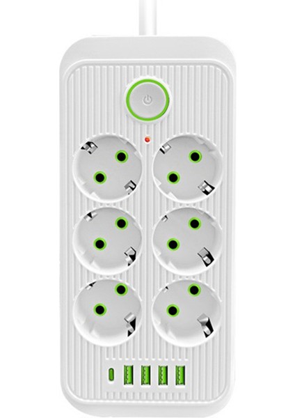 Ab Güç Şeridi Çiftleştirme 6AC Çıkışları 4 USB 1 Type-C Ağ Filtresi Hızlı Şarj Eu Fiş Beyaz (Yurt Dışından)