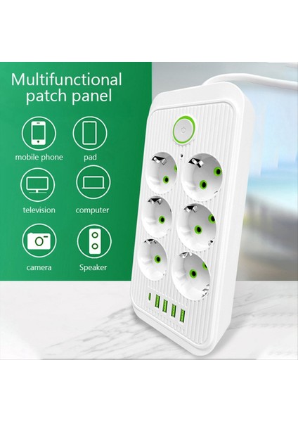 Ab Güç Şeridi Çiftleştirme 6AC Çıkışları 4 USB 1 Type-C Ağ Filtresi Hızlı Şarj Eu Fiş Beyaz (Yurt Dışından) modelleri