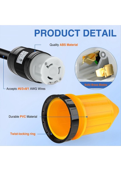 50AMP Rv Güç Kablosu Twist Kilit Fişi Bagaj Kilitleme Kapağı 125/250V Dişi Kilitleme Kıyısı Değiştirme Girişi (Yurt Dışından) fiyatları