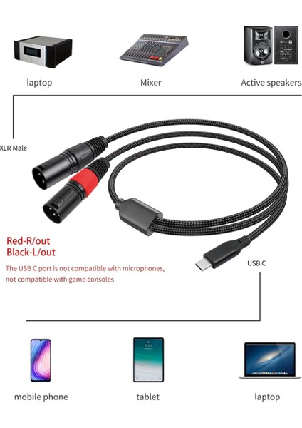 USB Tip C Erkek - 2 Xlr Erkek Amplifikatör Stereo Ses Kablosu 32BIT/384KHZ Akıllı Telefonlar Dizüstü Bilgisayar 1 Metre (Yurt Dışından) fırsatları