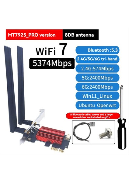 MT7925 Wifi 7 Pcı-E Adaptör Kartı Tri Bant 2.4g/5g/6ghz 5374MBPS Bt5.3 Masaüstü Kablosuz Ağ Adaptörü WIN11/10 Için (Yurt Dışından) fiyatları