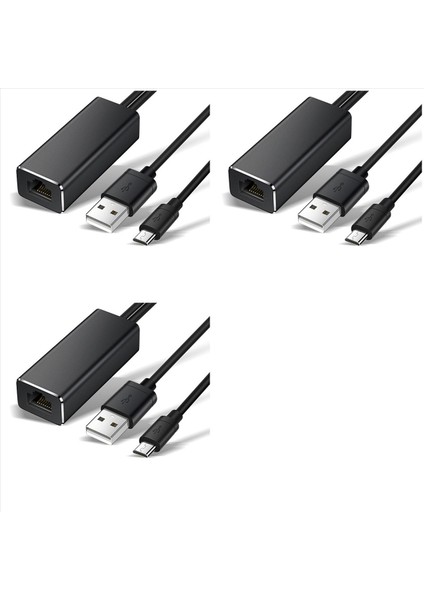 Fire Tv Stick Için 3x Mikro USB Ethernet Adaptörü 10/100MBPS Google Chromecast Için RJ45 USB Ağ Kartına USB (Yurt Dışından)