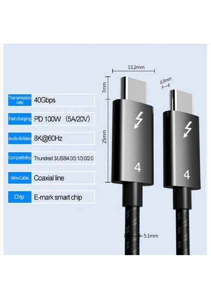 2x Thunderbolt 4 Kablo USB C 8k 60Hz Sertifikalı 40GBPS Hızlı Hız PD100W MacBook Pro Acer USB 4 C422 (Yurt Dışından) indirimleri