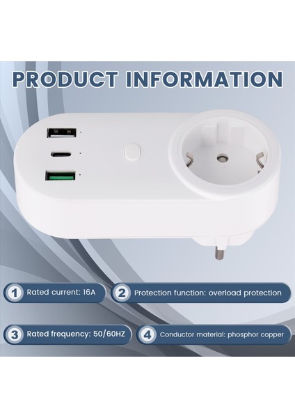 Akıllı Soket Wifi Fiş 16A 2 Delikli Usb+Tip-C Çıkışları 65W Uzaktan Kumanda Uyumlu Alexa Ab Fişi (Yurt Dışından) fırsatları