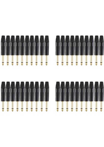Altın Kaplama 40 Pcs Fiş Mono Professional 2 Kutup 6 35 mm 6 5mm Stereo Jack Fiş Nötrik 6 35MM Jack Siyah (Yurt Dışından)