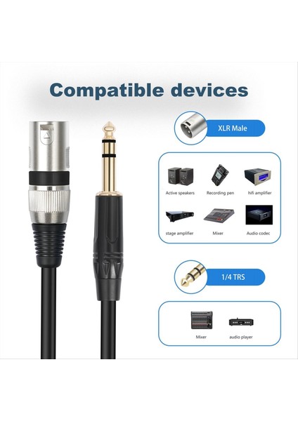 1/4 Inç - Xlr Erkek Dengeli Sinyal Bağlantı Kablosu 6 35MM - Xlr Yama Kablosu Mikrofon Dengeli Kablo 100CM (Yurt Dışından)