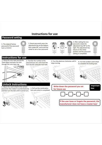 Bilgisayar Kilidi Dizüstü Kilit Güvenlik Kilitleme Dijital Parola Koruma Kilit Kablosu Dizüstü Bilgisayar Için Hırsızlık Karşı Kiliti (Yurt Dışından) fırsatları