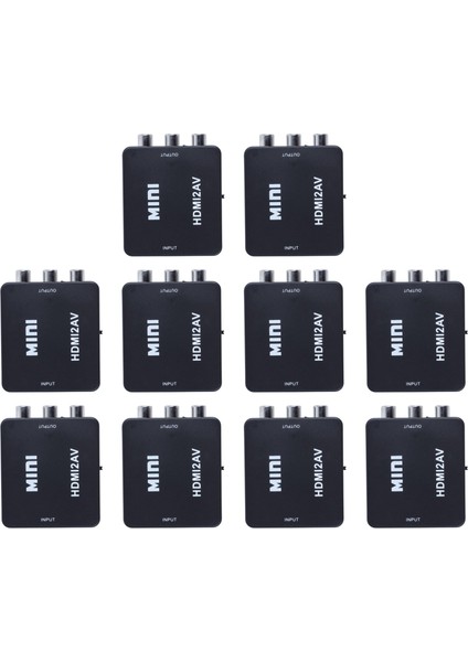 10X Mini HDMI - 3rca Cvbs Kompozit Video Av Dönüştürücü Adaptörü Tv Ps3 Vhs Vcr DVD Siyah (Yurt Dışından)