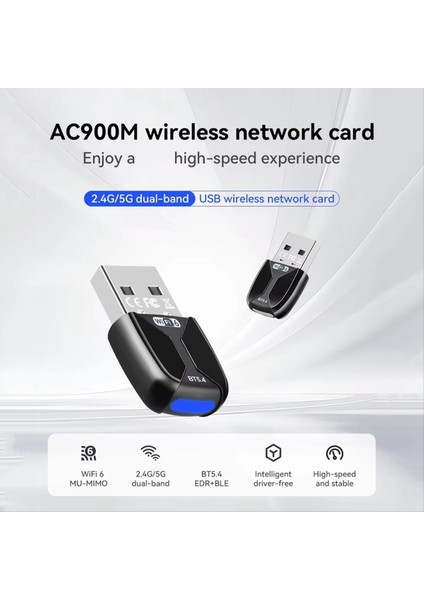 2 In 1 Wıfı6 AX900 USB Bluetooth 5 4 Kablosuz Wifi Adaptörü Çift Bant 2 4g + 5 Ghz 900 Mbps Ağ Kartı WIN10/11 Için (Yurt Dışından) modelleri