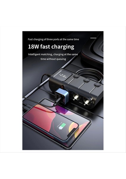 Araç Şarj Cihazı Sokatörü 3 Type-C Pd 36W 3 USB Hızlı Şarj Anahtarı 120W Yüksek Güçlü Adaptör (Yurt Dışından)