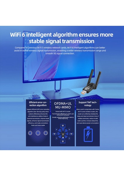 2x AX900 USB Wifi6 Adaptörü 2 4g/5 Ghz Bluetooth5 4 900 Mbps USB Dongle Kablosuz Wlan Alıcısı Win7/10/11(32/64 Bit) (Yurt Dışından) indirimleri