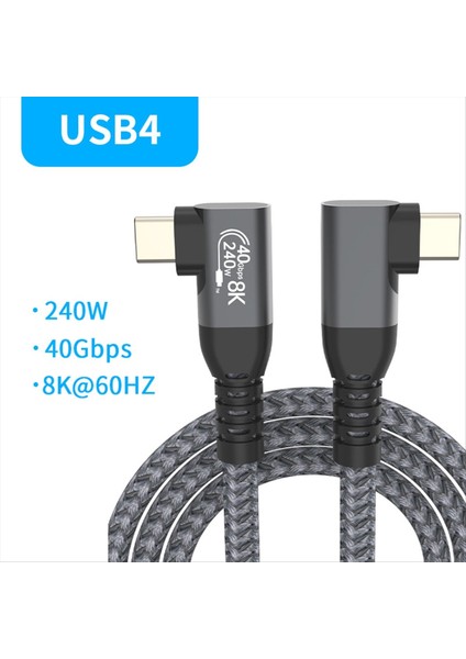 USB 4 90 Derece Açı Kablosu 40GBPS Usb4 Dirsek C Tip C Veri Aktarım Kablosu USB C PD240W Hızlı Şarj 1m (Yurt Dışından) modelleri