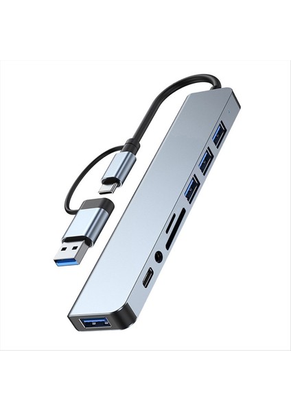 8 In 2 USB + Tip C Hub Yerleştirme Istasyonu ile 3 5mm Ses Jak Adaptörü Sd Kart Okuyucu Dizüstü Tablet Disk Dönüştürücü (Yurt Dışından)
