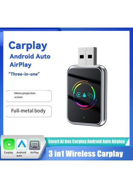 Kablosuz Carplay 3 In1 Airplay Carplay Apple Otomatik USB Dongle Adaptörü Bluetooth + Wifi Kablolu Carplay - Kablosuz A (Yurt Dışından) fırsatları