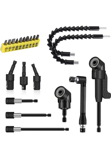 Dik Açılı Matkap Aparatı Seti Esnek Matkap Ucu Uzatması 360° Döndürülebilir 1/4 3/8 1/2&quot Darbe Sınıfı Soket Adaptörü (Yurt Dışından)