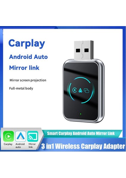 3 In1 Carplay Ayna Bağlantısı Kablosuz Carplay Android Otomatik USB Dongle Adaptörü Bluetooth + Wifi Kablolu Carplay - Kablosuz A (Yurt Dışından) indirimleri