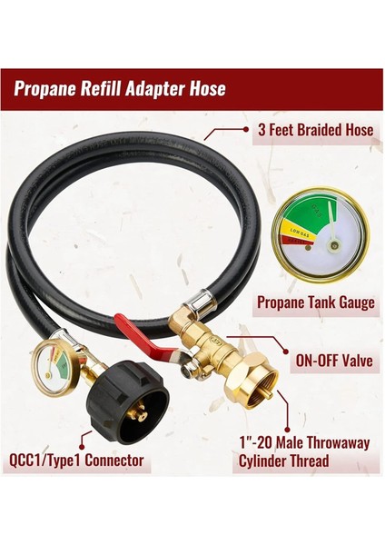 3ft Qcc Propan Dolum Adaptörü Hortumu Göstergeli ve Açma/kapama Kontrol Valfı ile 1 Lb ile Dolu Uzatılmış Propan Doldurma Hortumu (Yurt Dışından) fiyatları
