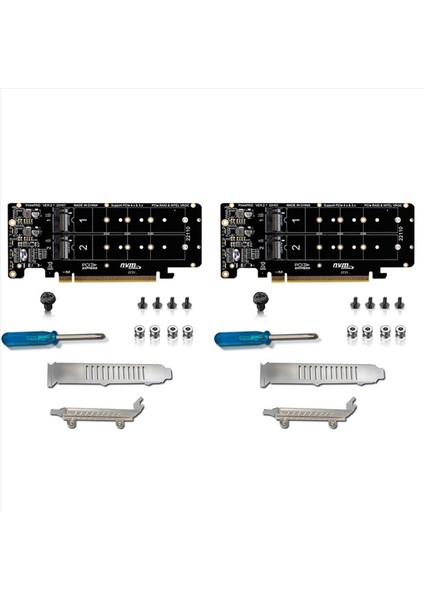 2x Pcıe X16 Ila M 2 M-Key Nvmex4 SSD 2u Sunucu Yükseltici Kart Çift Taraflı 4 Diskli Nvme Raıd PCI-EX16 Split Kart (Yurt Dışından)