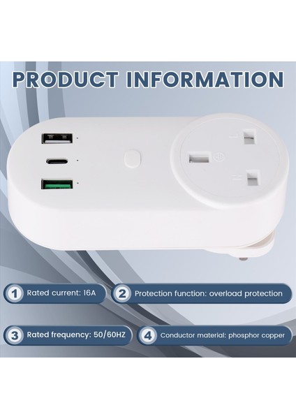 Akıllı Soket Wifi Fiş 16A 2 Delikli Usb+Tip-C Çıkışları 65W Uzaktan Kumanda Uyumlu Alexa Uk Fiş (Yurt Dışından) fırsatları