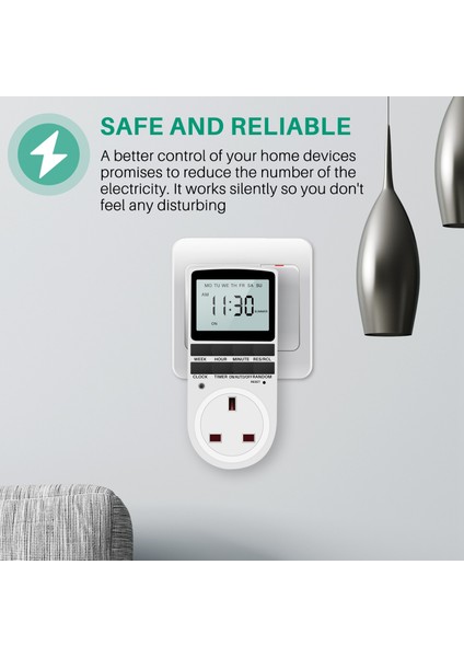 Ingiltere Fiş Dijital Zamanlayıcı Fiş Soketi Işık Için Büyük LCD Ekran ve Hırsızlık Önleme Mod 13A/2900W Maks (Yurt Dışından) fırsatları