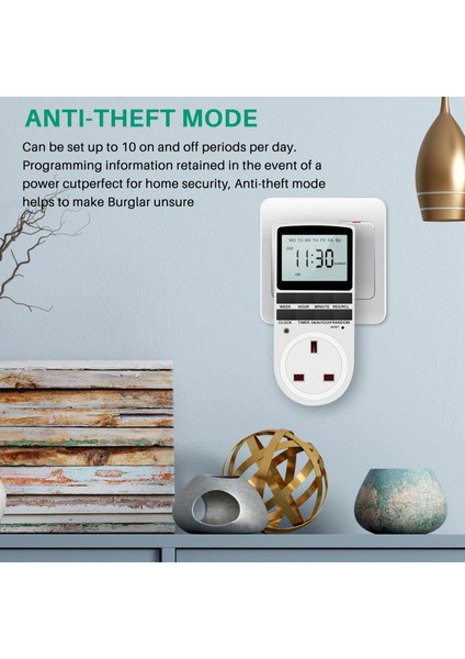 Ingiltere Fiş Dijital Zamanlayıcı Fiş Soketi Işık Için Büyük LCD Ekran ve Hırsızlık Önleme Mod 13A/2900W Maks (Yurt Dışından) indirimleri