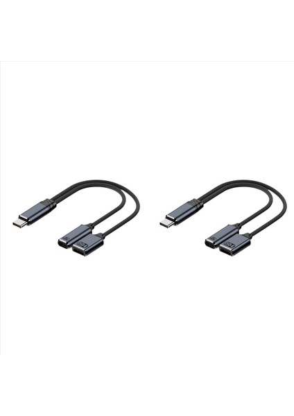 2x USB C Otg Kablolu Telefon Adaptörü 2 In 1 Tip C - USB A Adaptörü Akıllı Telefon Dizüstü Tablet Için Pd Şarj Portu ile Gri (Yurt Dışından)