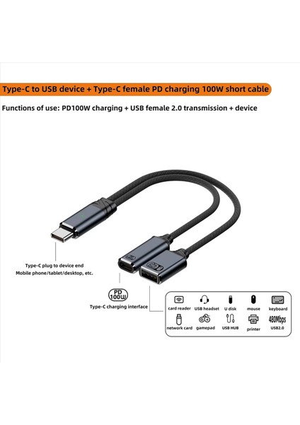 2x USB C Otg Kablolu Telefon Adaptörü 2 In 1 Tip C - USB A Adaptörü Akıllı Telefon Dizüstü Tablet Için Pd Şarj Portu ile Gri (Yurt Dışından) modelleri