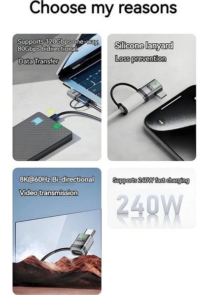 240W Metal USB C Tipi Adaptör 80GBPS Otg 8k Video LED Göstergesi Anti Kayıp Hızlı Şarj Usbc Dönüştürücü A (Yurt Dışından) modelleri