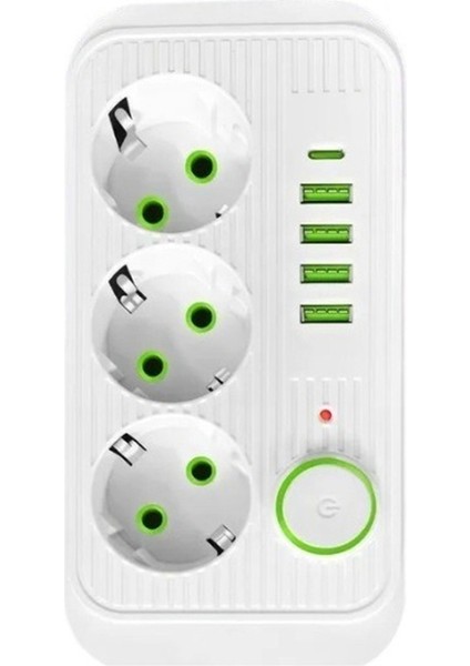 USB ve Tip C Güç Soketi Hızlı Şarj Ağ Filtre Adaptörü Ab Fişi Beyaz (Yurt Dışından)