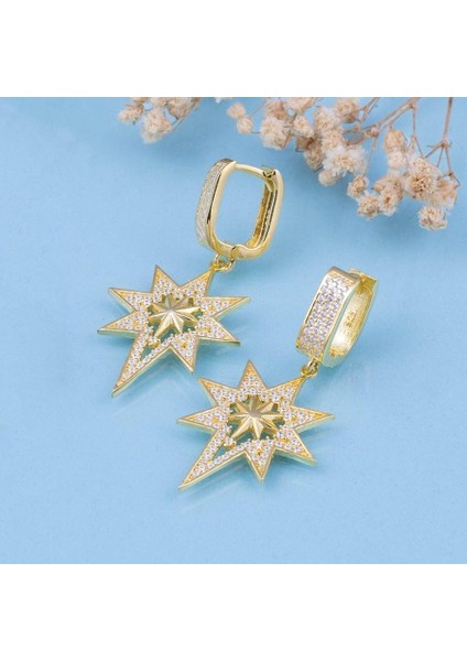 Altın Kaplama 925 Ayar Gümüş Kutup Yıldızı Küpe (Yurt Dışından)