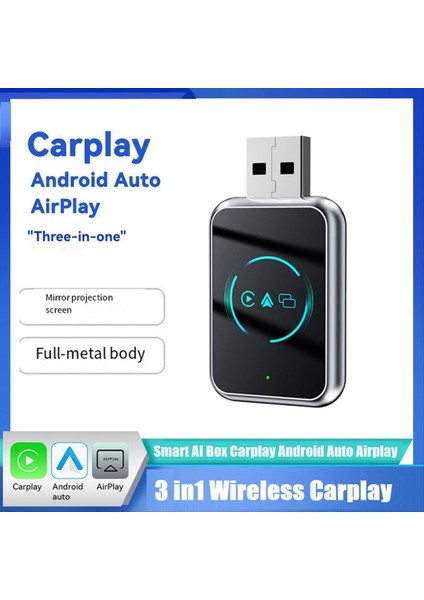 3 In1 Carplay Airplay Kablosuz Carplay Apple Otomatik USB Dongle Adaptörü Bluetooth + Wifi Kablolu Carplay - Kablosuz B (Yurt Dışından) fırsatları