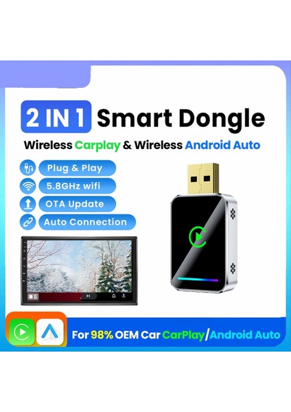 2in1 Kablosuz Carplay Adaptörü Ios/android Otomatik Bluetooth Carplay Mini USB Ai Kutusu Carplay Akıllı Carplay Tak ve Çalıştır (Yurt Dışından) fırsatları