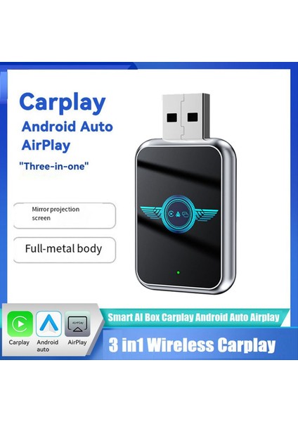 3 In1 Kablosuz Carplay Airplay Carplay Apple Otomatik USB Dongle Adaptörü Bluetooth + Wifi Kablolu Carplay - Kablosuz B (Yurt Dışından) fırsatları