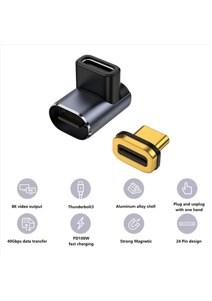 4 Pcs USB C Manyetik Adaptörü 40GBPS 24 Pin USB Adaptörü PD100W 8k 60Hz Type-C Extender Steam Deck MacBook Galaxy (Yurt Dışından) modelleri