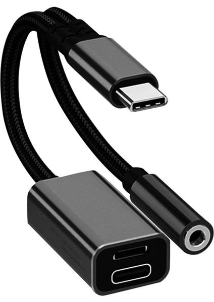3in1 USB C Ila 3 5mm/type-C/ios Aux Ses Adaptörü Pd Hızlı Şarj Kulaklık Dönüştürücü Siyah (Yurt Dışından)